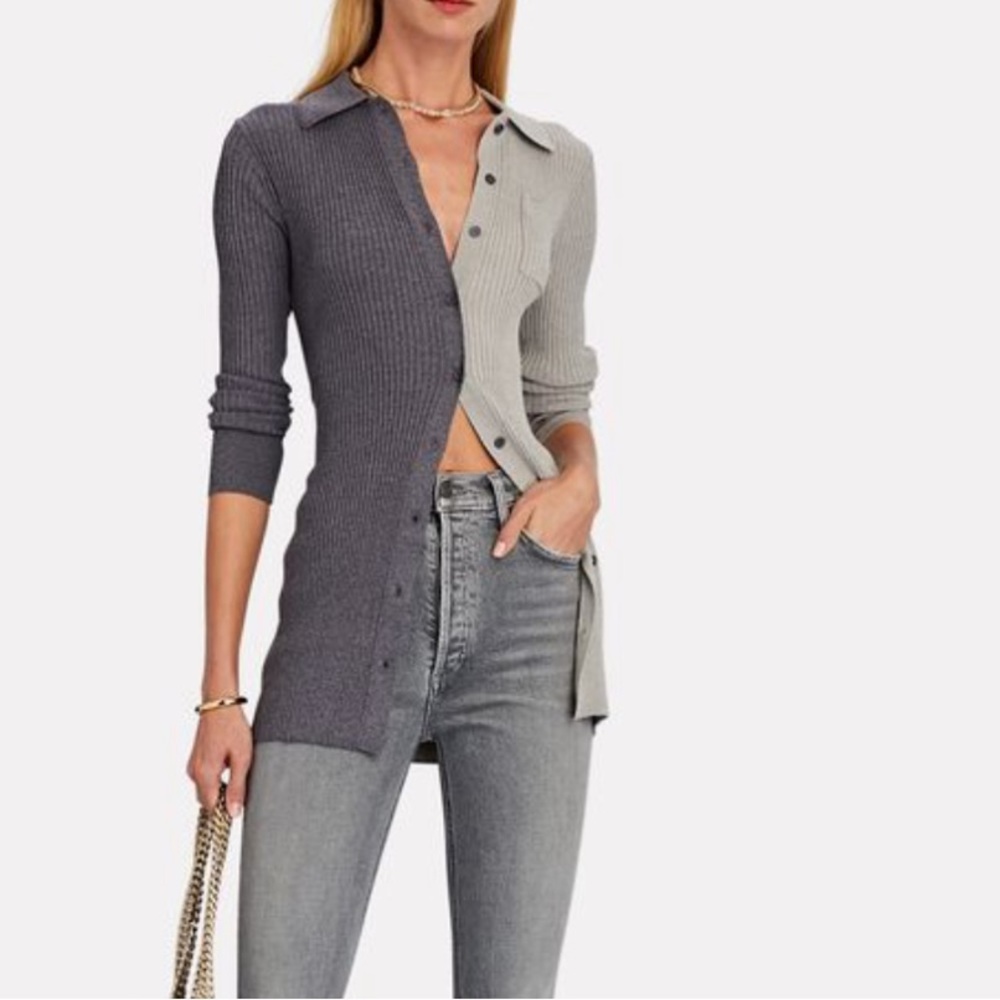 STAUD
Milton Colorblock Rib Knit Polo Cardigan